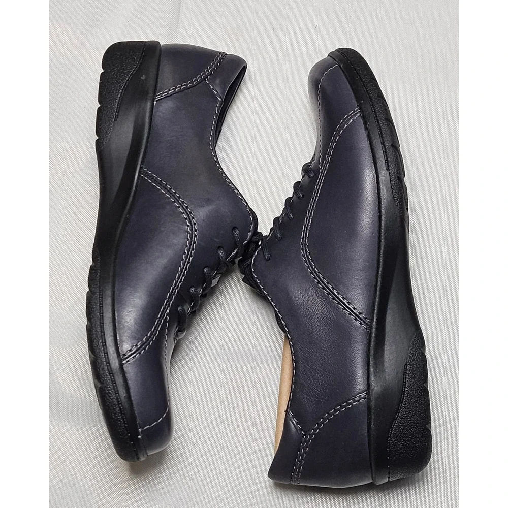 Clarks Collection Navy‎ Blue Leather Lace Up Oxford Shoes Women Size 5.5 US
